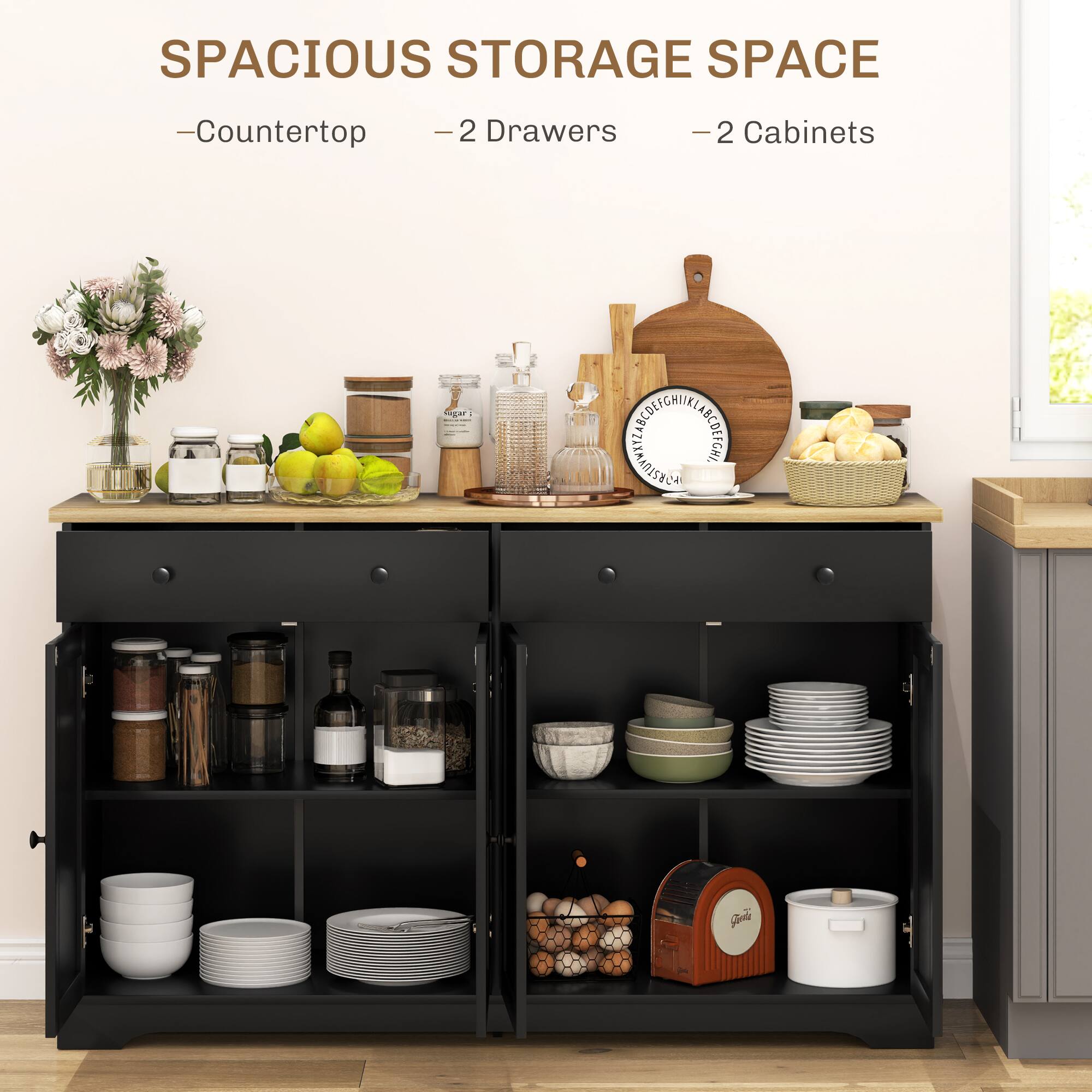 SPACIOUS STORAGE SPACE -Countertop -2 Drawers -2 Cabinets