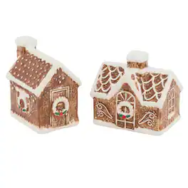 Martha Stewart - Ceramic Gingerbread House Salt and Pepper Shaker Set - Brown