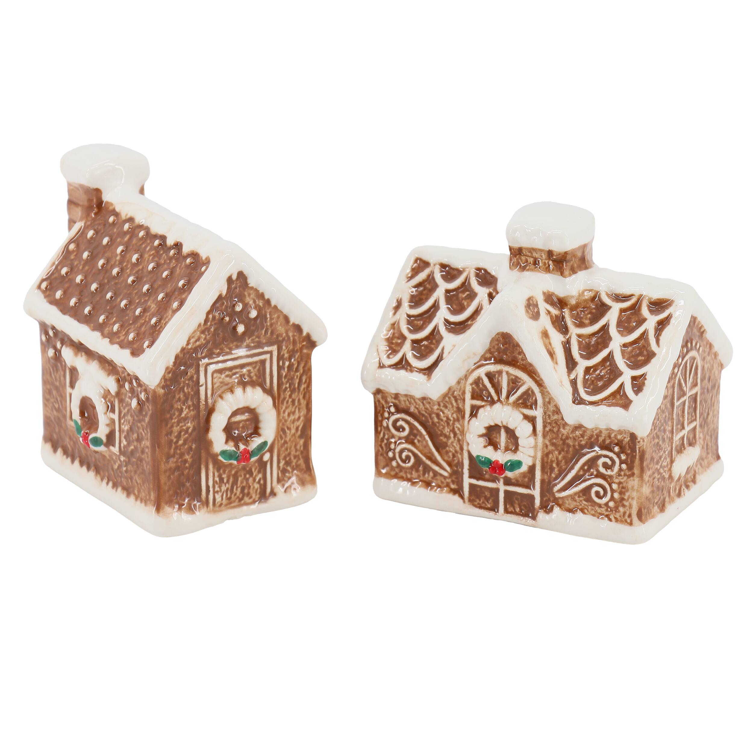Front. Martha Stewart - Martha Stewart Ceramic Gingerbread House Salt and Pepper Shaker Set in Brown - Brown.