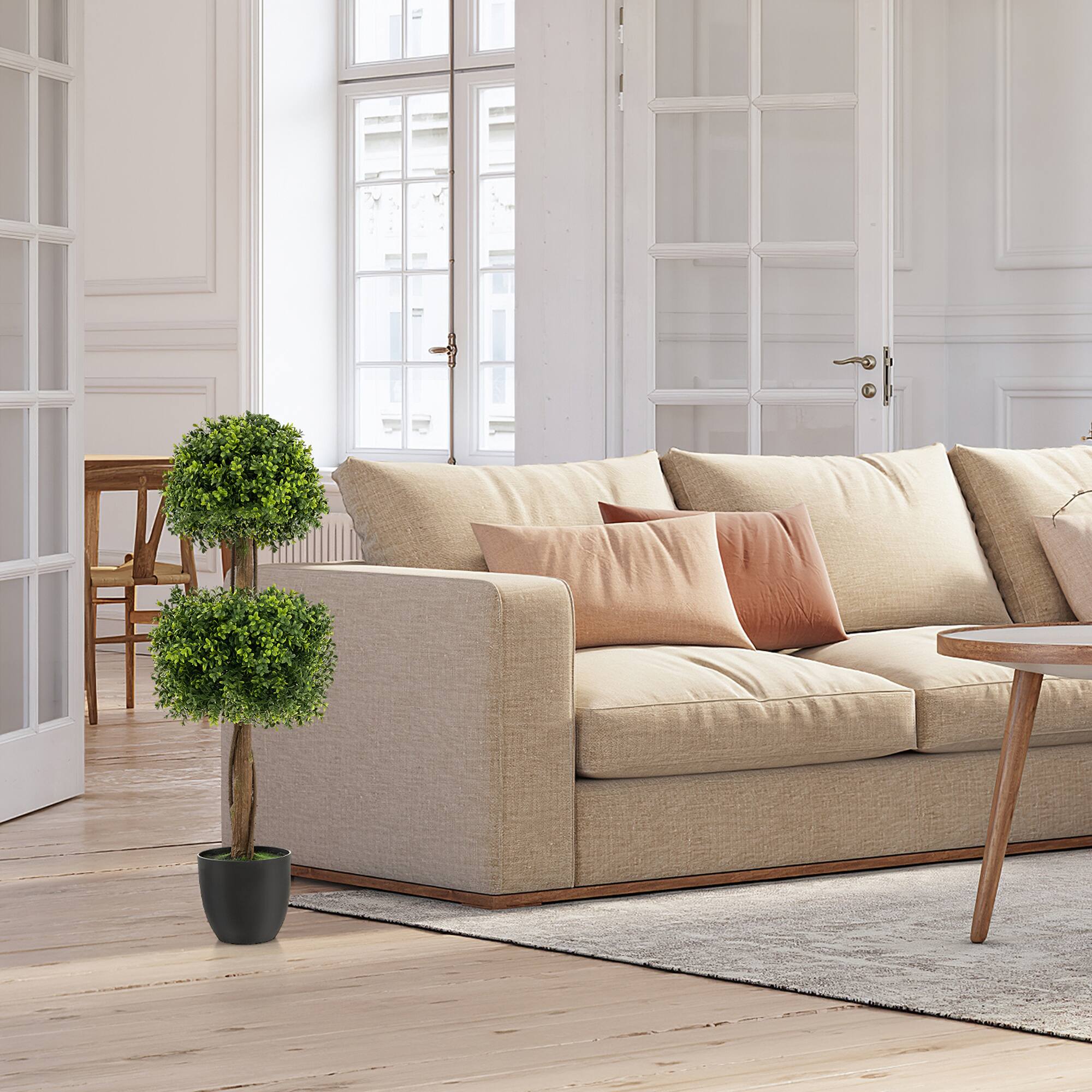 Alt View 2. Gymax - Gymax 2-Pack 40'' Artificial Boxwood Topiary Ball Tree Faux Plant for Decoration - Green, Black.