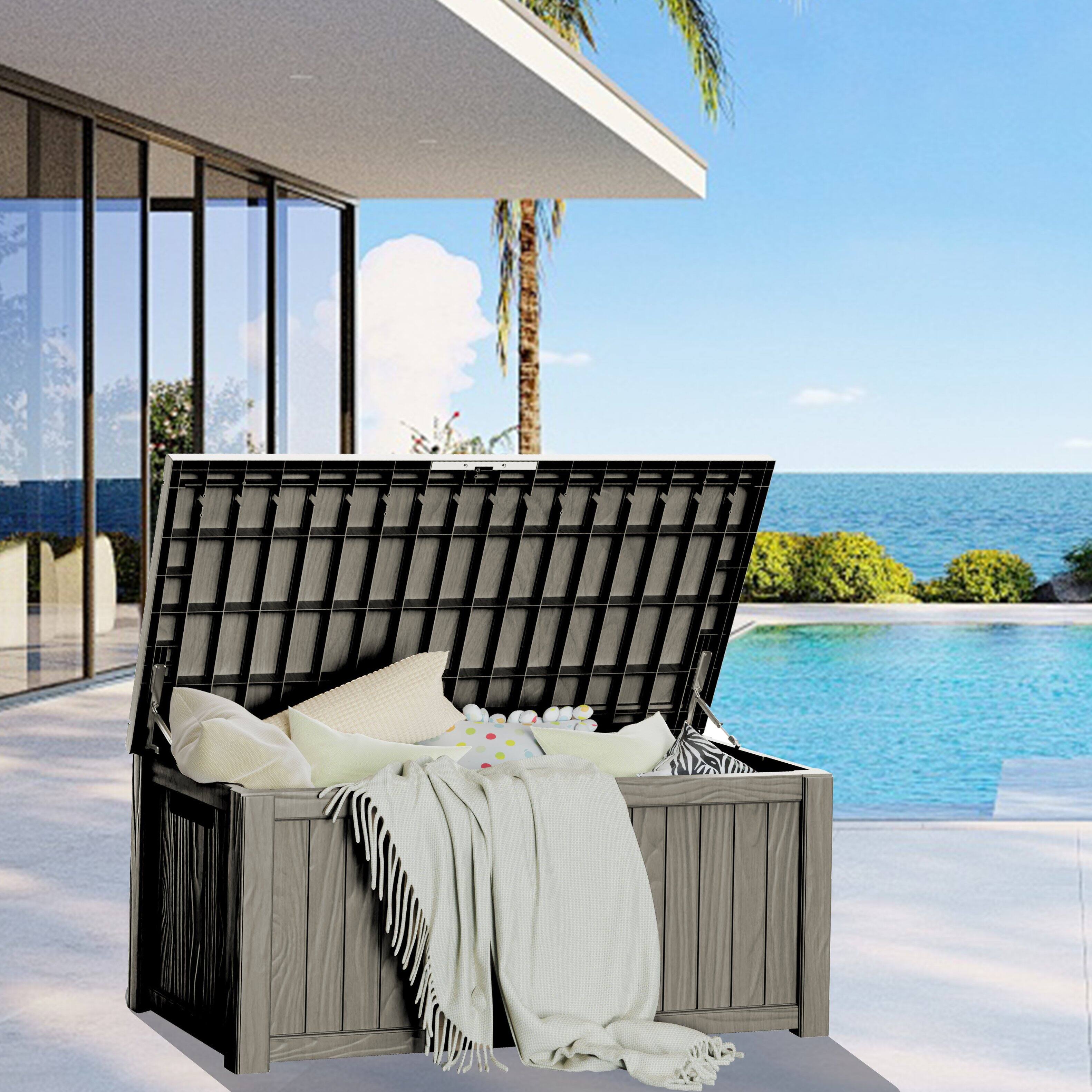 Angle. Decksplore - 120 gal. Light Brown Resin Storage Deck Box for Outdoor Indoor.