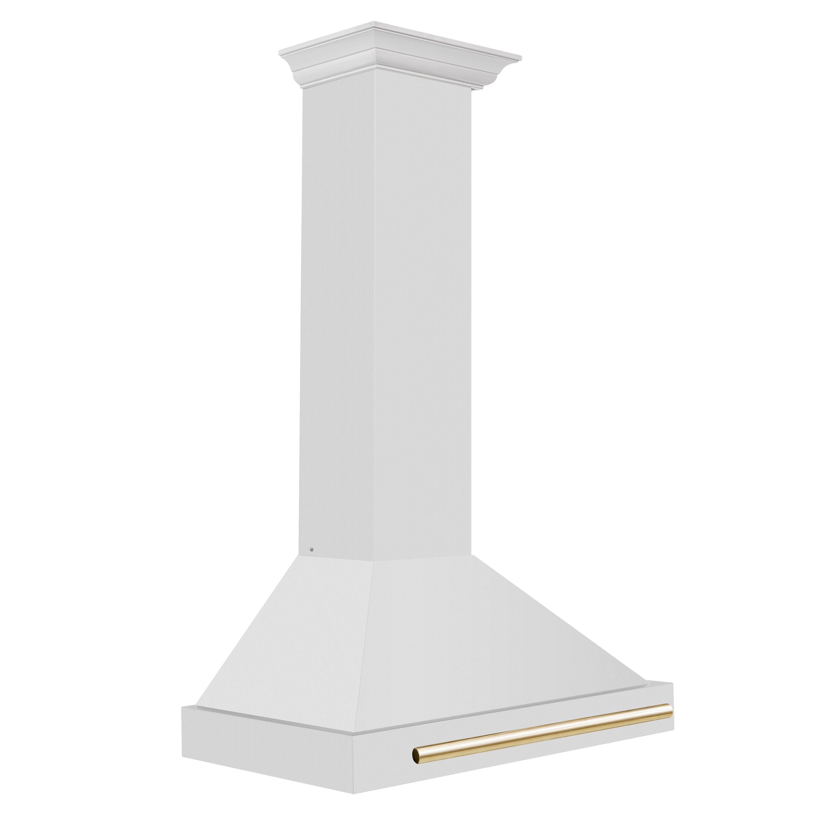 Angle. ZLINE - 30 in. Autograph Edition Convertible Stainless Steel Range Hood with Stainless Steel Shell and Polished Gold Accents - Stainless steel.