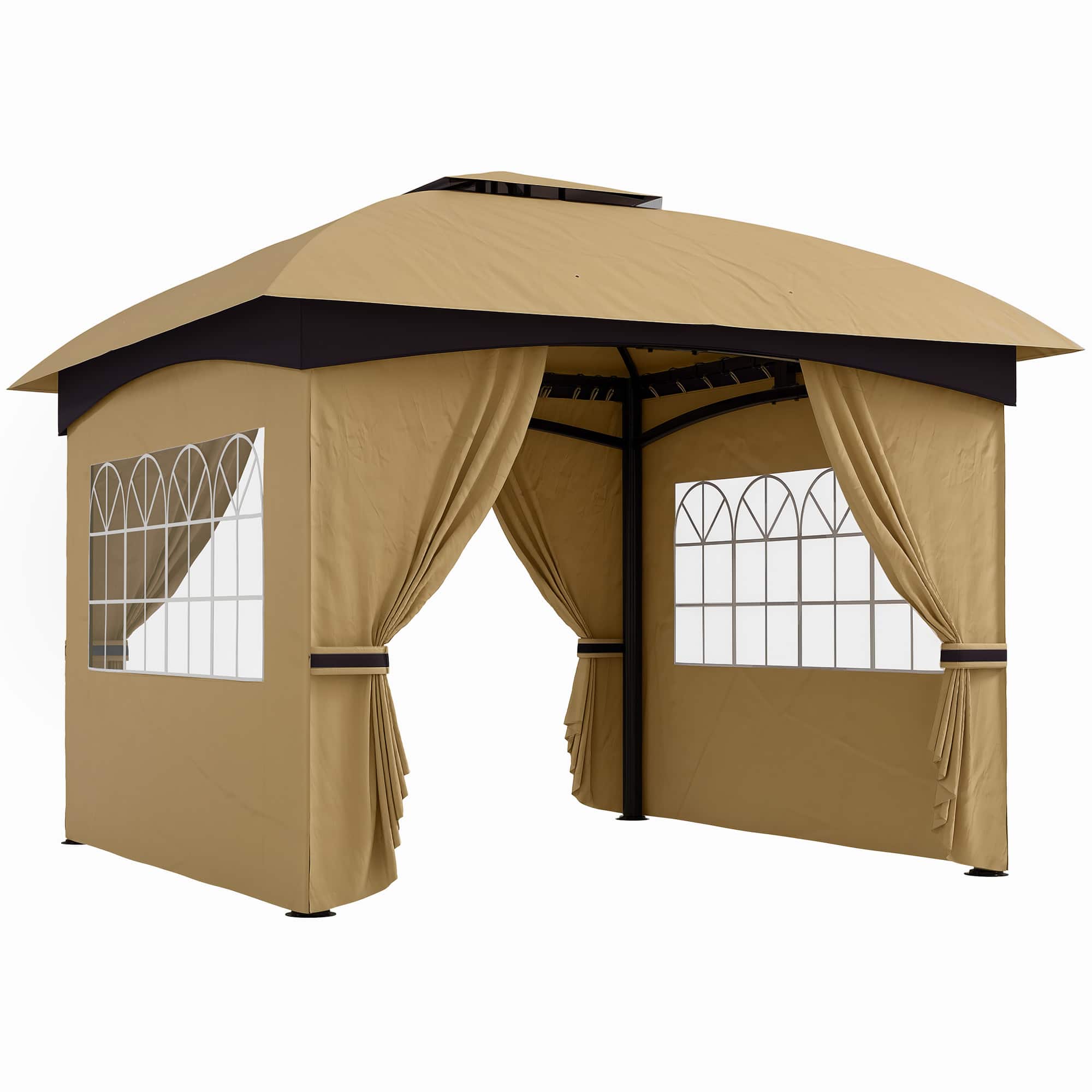 Outsunny -  11' x 11' Outdoor Gazebo, Arc Patio Gazebo Canopy Shelter, UV Protected, with Curtains, Church Windows - Beige price history on PriceWatchPro