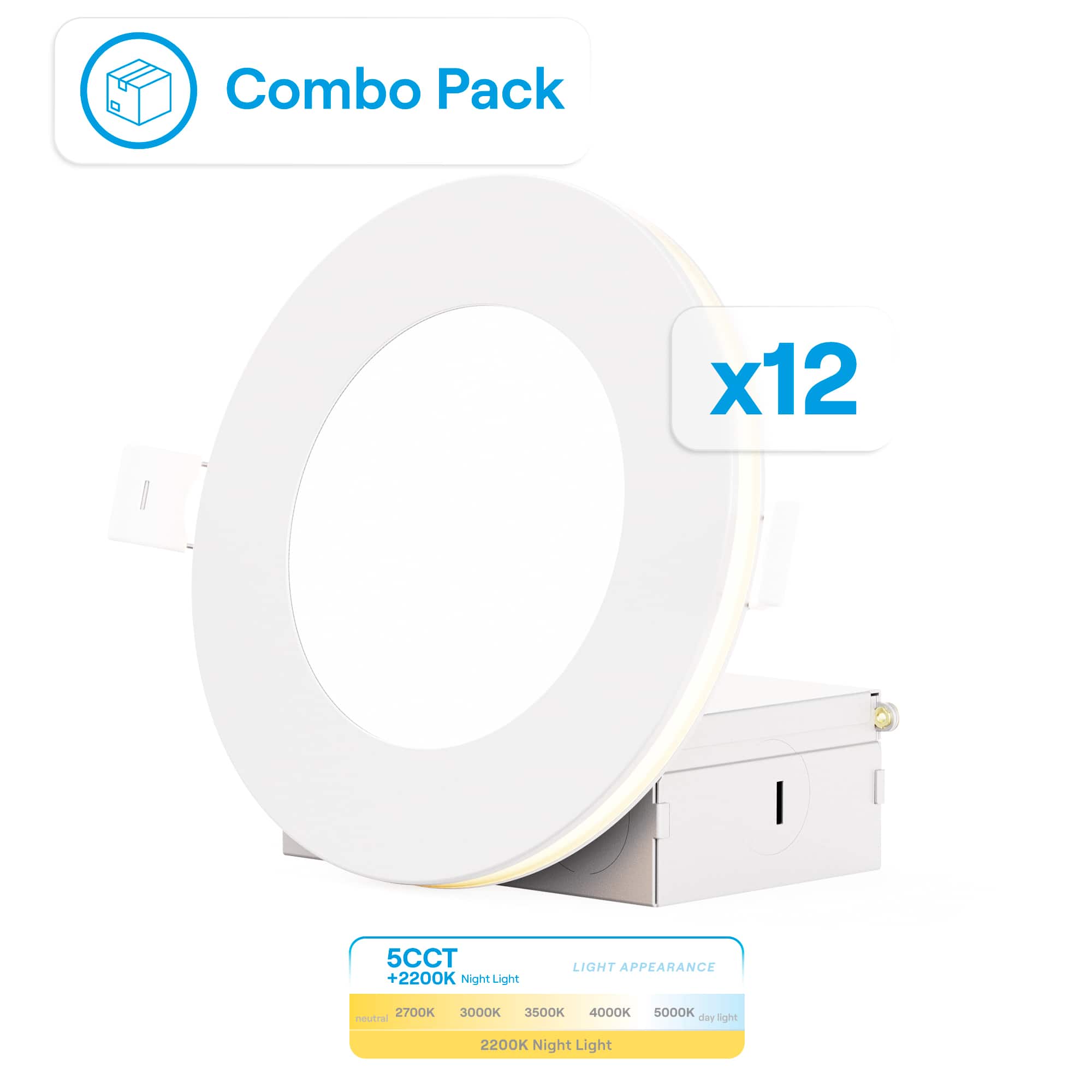 Infibrite - 4 In Slim Recessed LED with Night Light 5CCT Selectable New Construction 9 Watt 750LM Triac Dimmable 12 Pack - White price history on PriceWatchPro