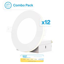 Infibrite - 4 In Slim Recessed LED with Night Light 5CCT Selectable New Construction 9 Watt 750LM Triac Dimmable 12 Pack - White