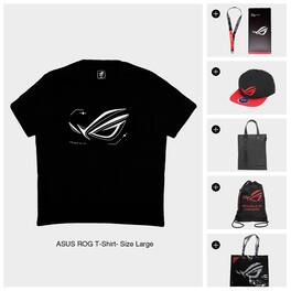 ASUS - ROG Gaming Accessories Bundle – Size Large T‑Shirt, Snapback Hat, Lanyard, Tote Bags, Drawstring Bag, &Cleaning Kit - Black