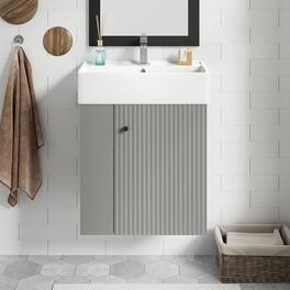 Boyel Living - 21.6 Inch Bathroom Vanity with Ceramic Sink Left Side Storage Soft Close Door MDF Cabinet Wall Mounted - Gray