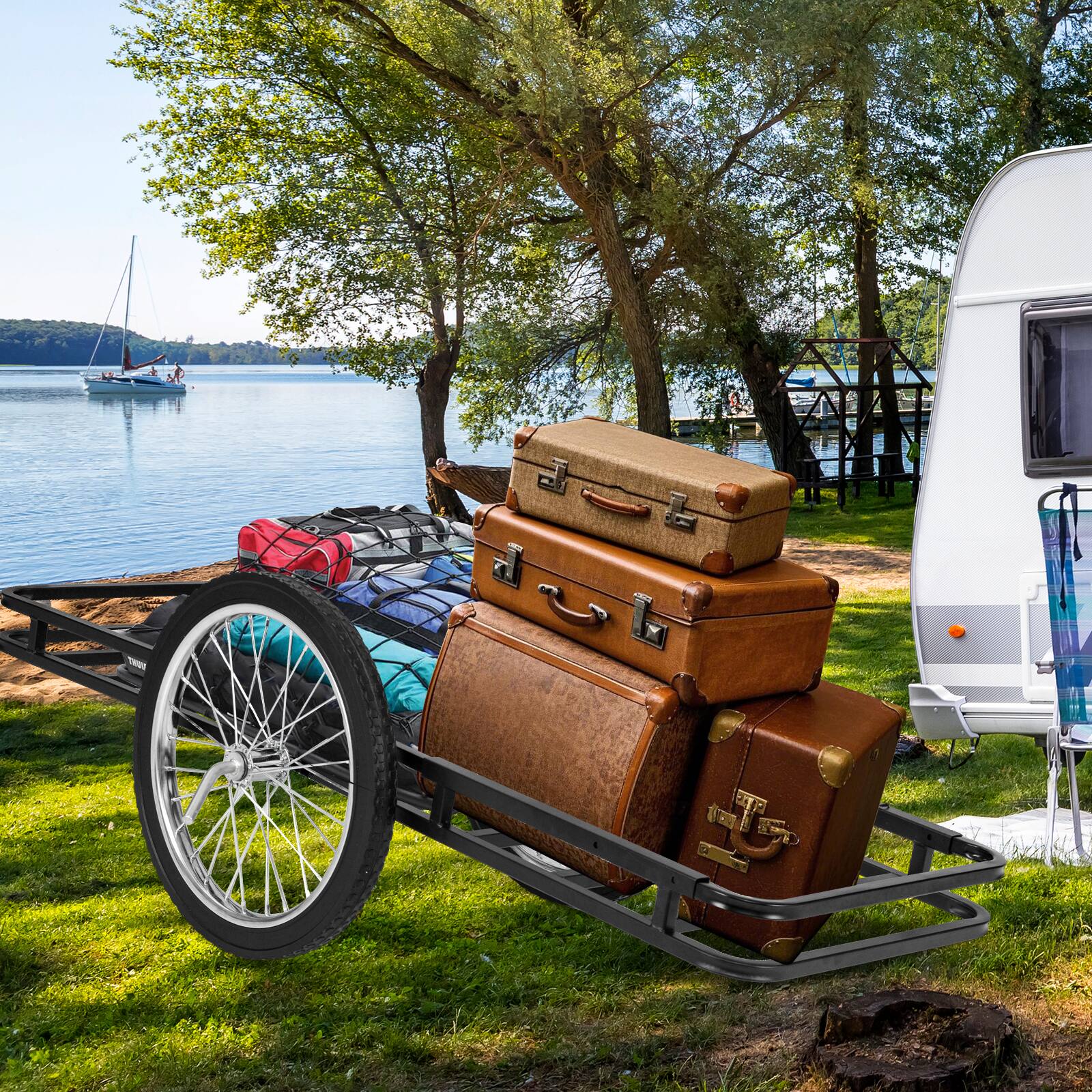 Alt View 3. Gymax - Gymax 550 LBS Double-Layer Deer Cart w/20'' Rubber Wheels Heavy-Duty Flat Hauling Dolly - Black.