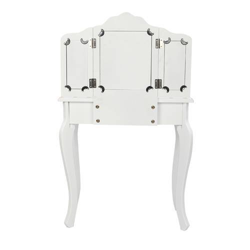 Back. Winado - Wooden Vanity Dressing Table Chair Set Little Girls Princess Makeup Dresser Desk Folding Mirror for Children Kids Gift - White.