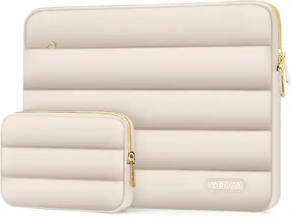 Front. mosiso - Puffy Laptop Sleeve 17-17.3 inch for Dell XPS/HP Pavilion/Ideapad/Acer/Alienware/HP Omen Notebook - Sand.