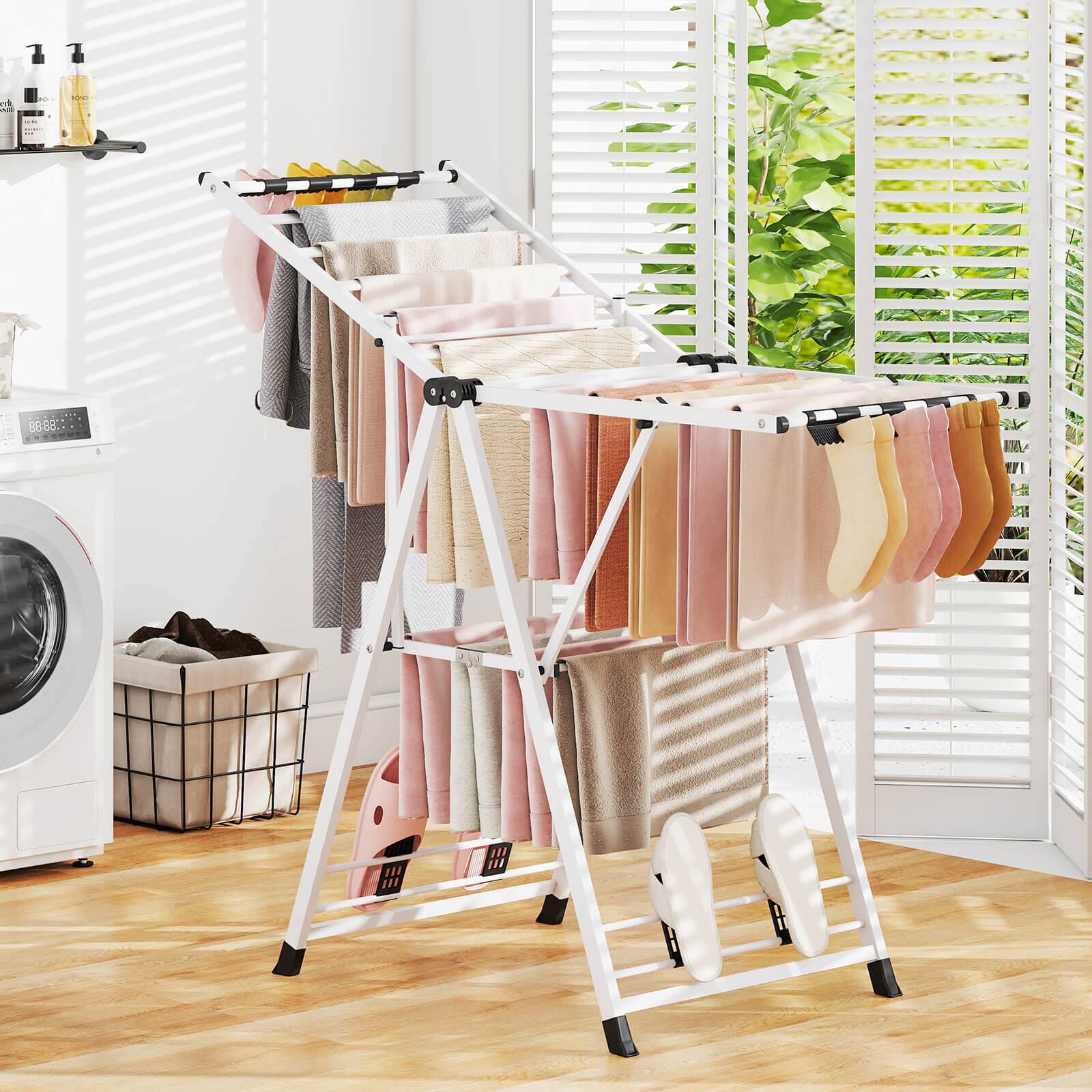 Alt View 1. Costway - Costway Foldable Metal Laundry Drying Rack with Height Adjustable Wings, 16 Drying Rails - White.