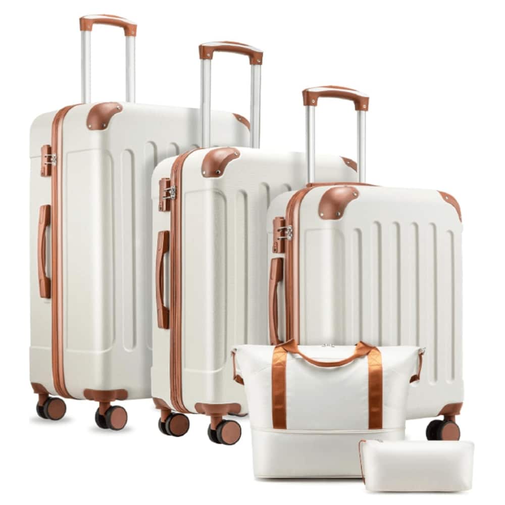 LUGGEX - 5 Piece Hardside Luggage Set with Tote and Toiletry Bag - EX-Lite - White