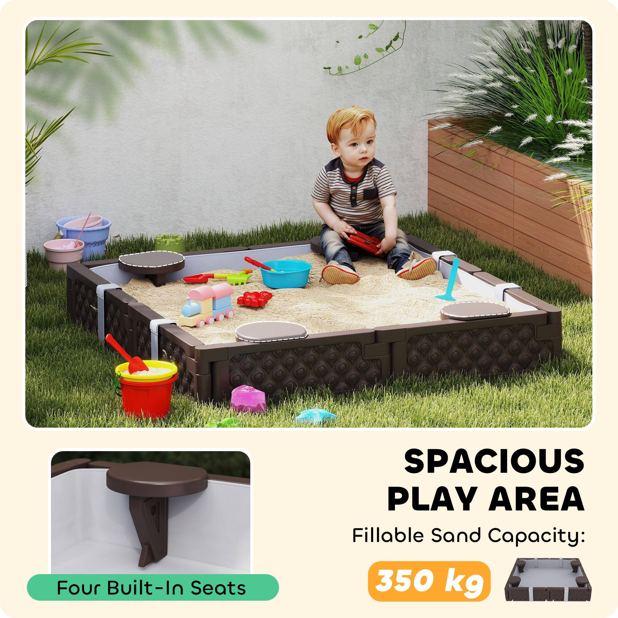 Four Built-In Seats

SPACIOUS PLAY AREA

Fillable Sand Capacity: 350 kg