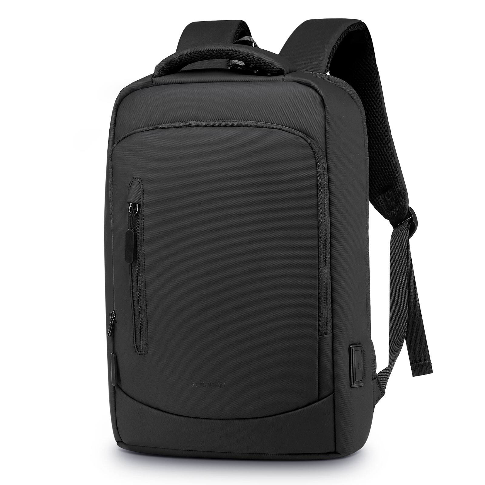 Front. Unique Bargains - Shockproof Slim 15.6" Laptop Backpack for Men, Water Resistant Business Bag, USB A/C, Anti-Theft Pocket - Black.