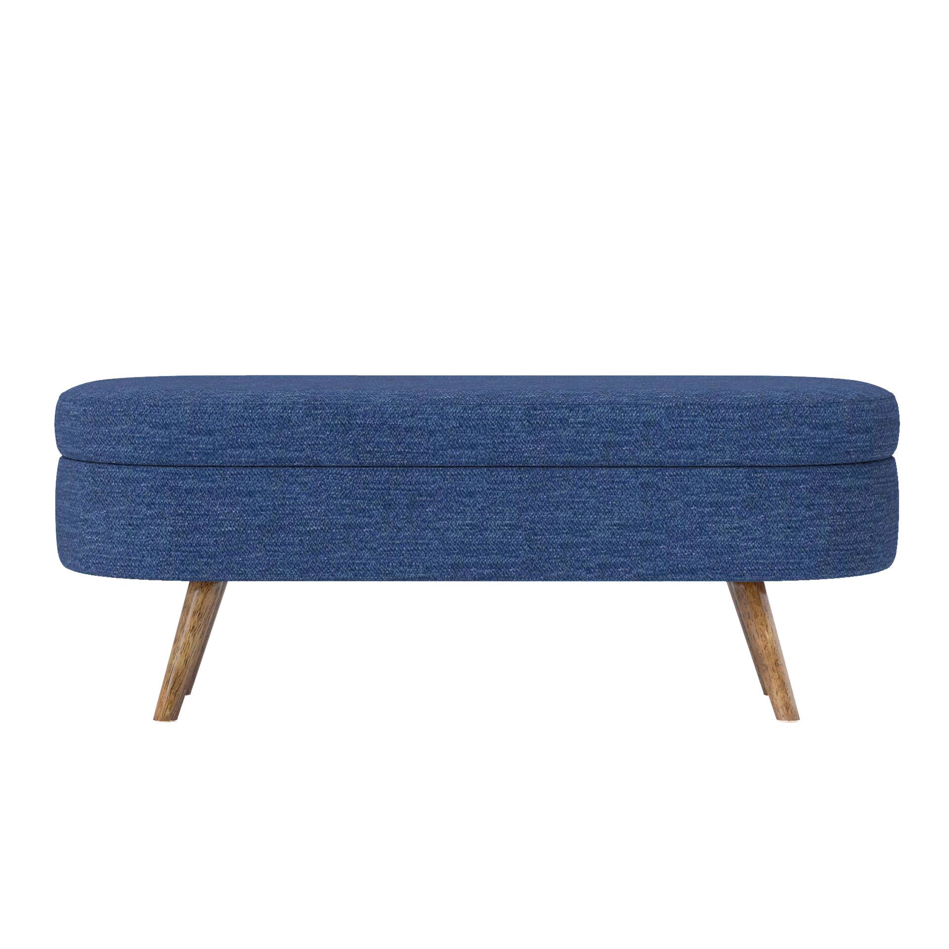 Alt View 3. GOODSILO - Elegant Fabric Storage Ottoman Bench with Wooden Legs for Living Room or Bedroom Footrest and Seating - Blue.