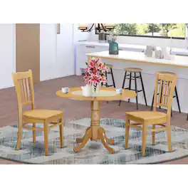 East West Furniture - 3 Pc Dining room set - Dinette Table and 2 dinette Chairs - Oak