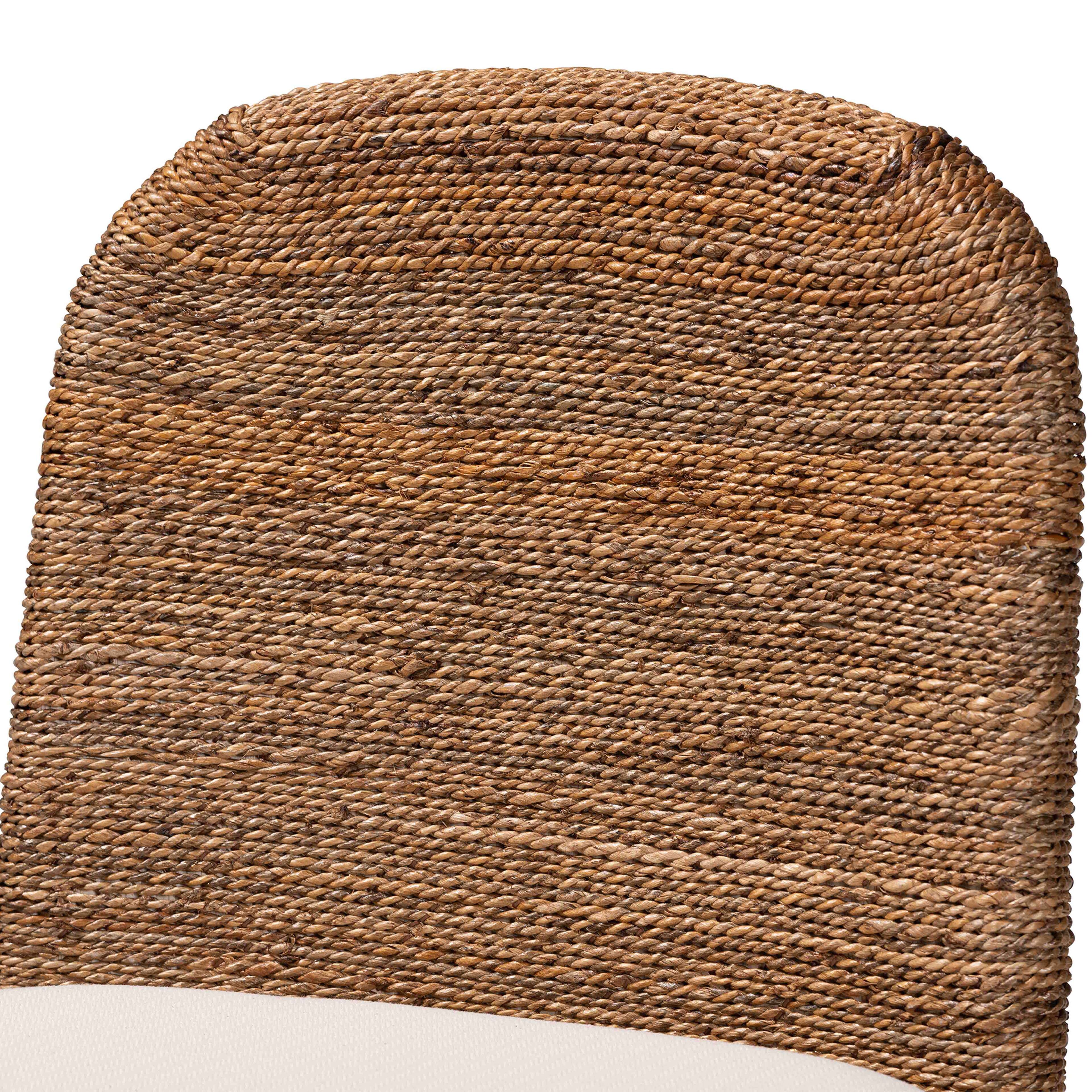 Alt View 1. bali & pari - Nadim Modern Bohemian Seagrass and Acacia Wood Counter Stool - White/Natural Brown/Natural Seagrass.