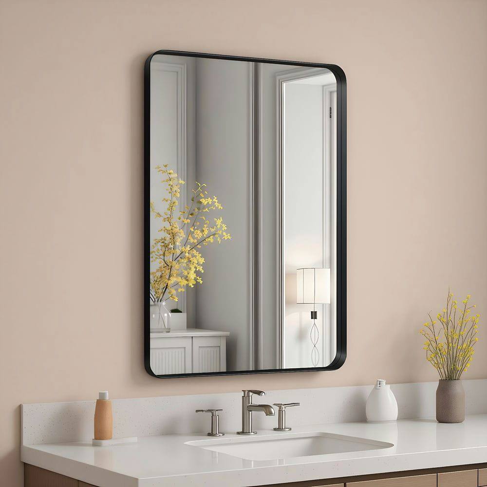 Alt View 5. Kadyn - 36x24 Inch Large Rectangle Wall Mirror with Rounded Corners and Black Frame - Black.
