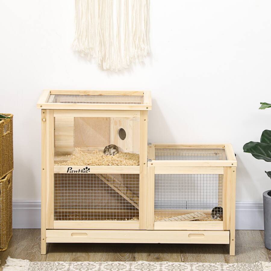 Pawhut 2 Tier Wooden Hamster Cage Small Animals Hutch Best Buy Pawhut 2 Tier Wooden Hamster Cage Small Animals Hutch Best Buy