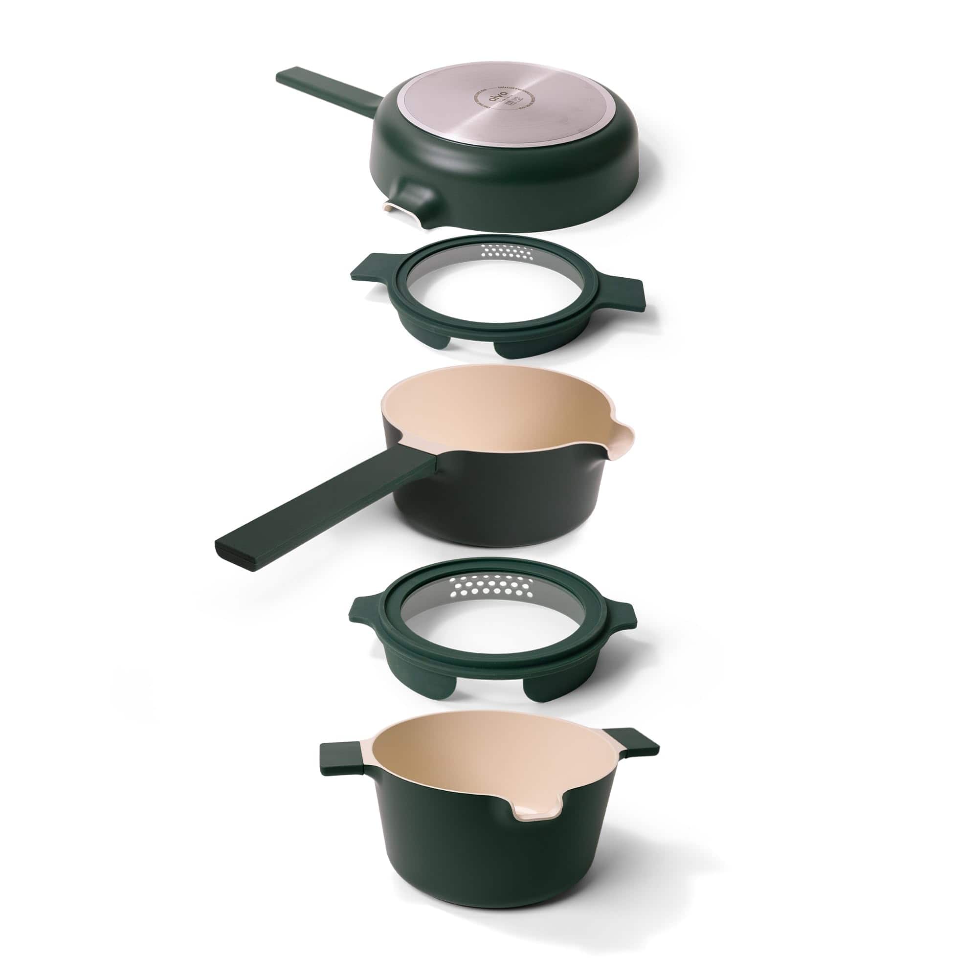 Alva - Neat 5-Piece Nesting Ceramic Nonstick Cookware Set - Green