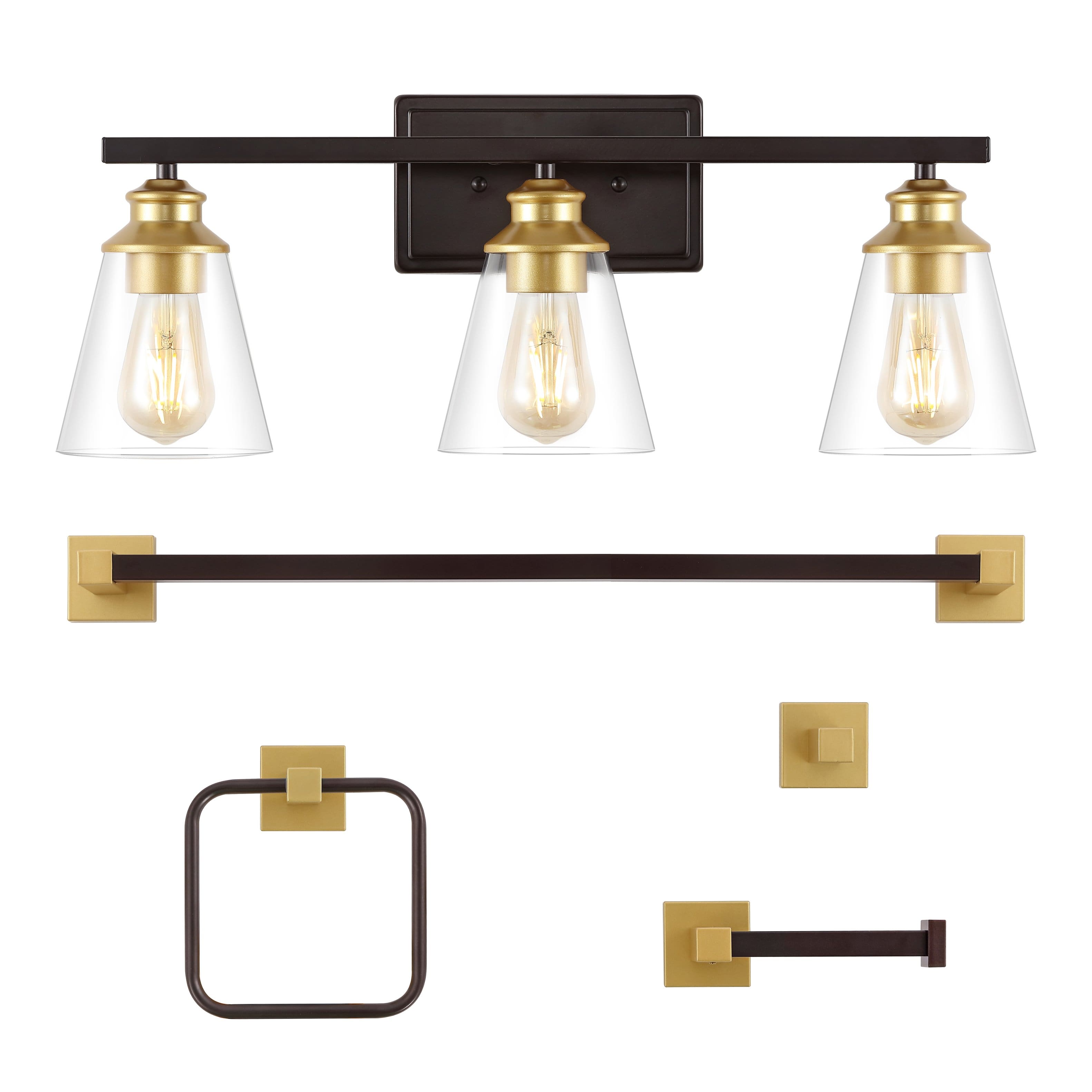 Jonathan Y - Arlo 22.88" 3-Light Classic Vanity Light with Bathroom Hardware Accessory Set, (5-Piece) - Oil Rubbed Bronze/Gold Painting