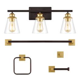 Jonathan Y - Arlo 22.88" 3-Light Classic Vanity Light with Bathroom Hardware Accessory Set, (5-Piece) - Oil Rubbed Bronze/Gold Painting