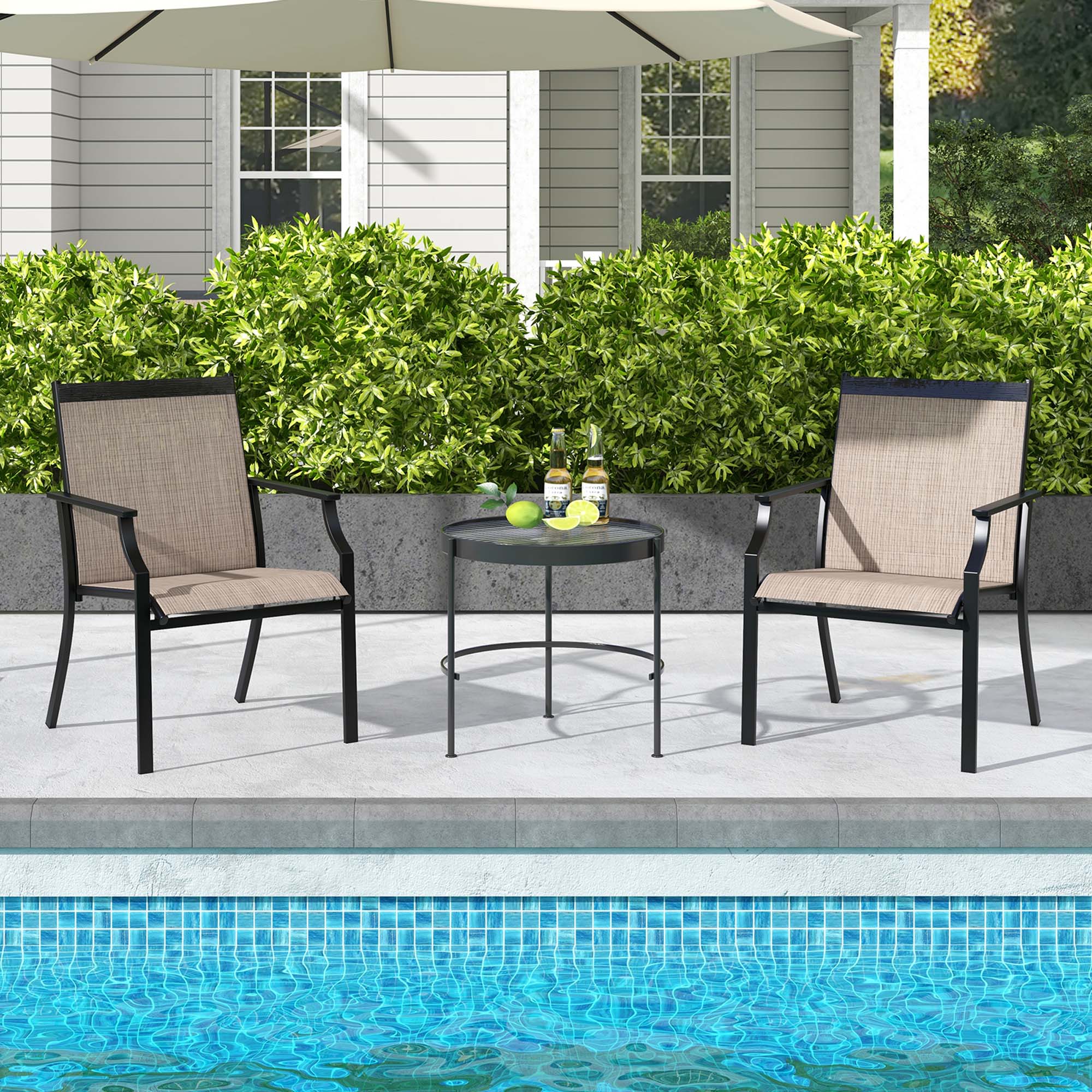 Alt View 4. Costway - Costway 4 Pieces Patio Dining Chairs Large Outdoor Chairs Breathable Seat & Metal Frame - Coffee.