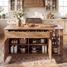 Tribesigns - 71" Large Kitchen Island with Storage Cabinet, Drawers, Seating - Brown
