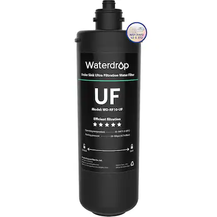 NSF/ANSI 42 & 372 Waterdrop Under Sink Ultra Filtration Water Filter UF Model: WD-RF10-UF Efficient filtration Operating temperature 35-100F (2-38C) Working pressure 10-100psi 0.7-6.8bar Unlock Lock