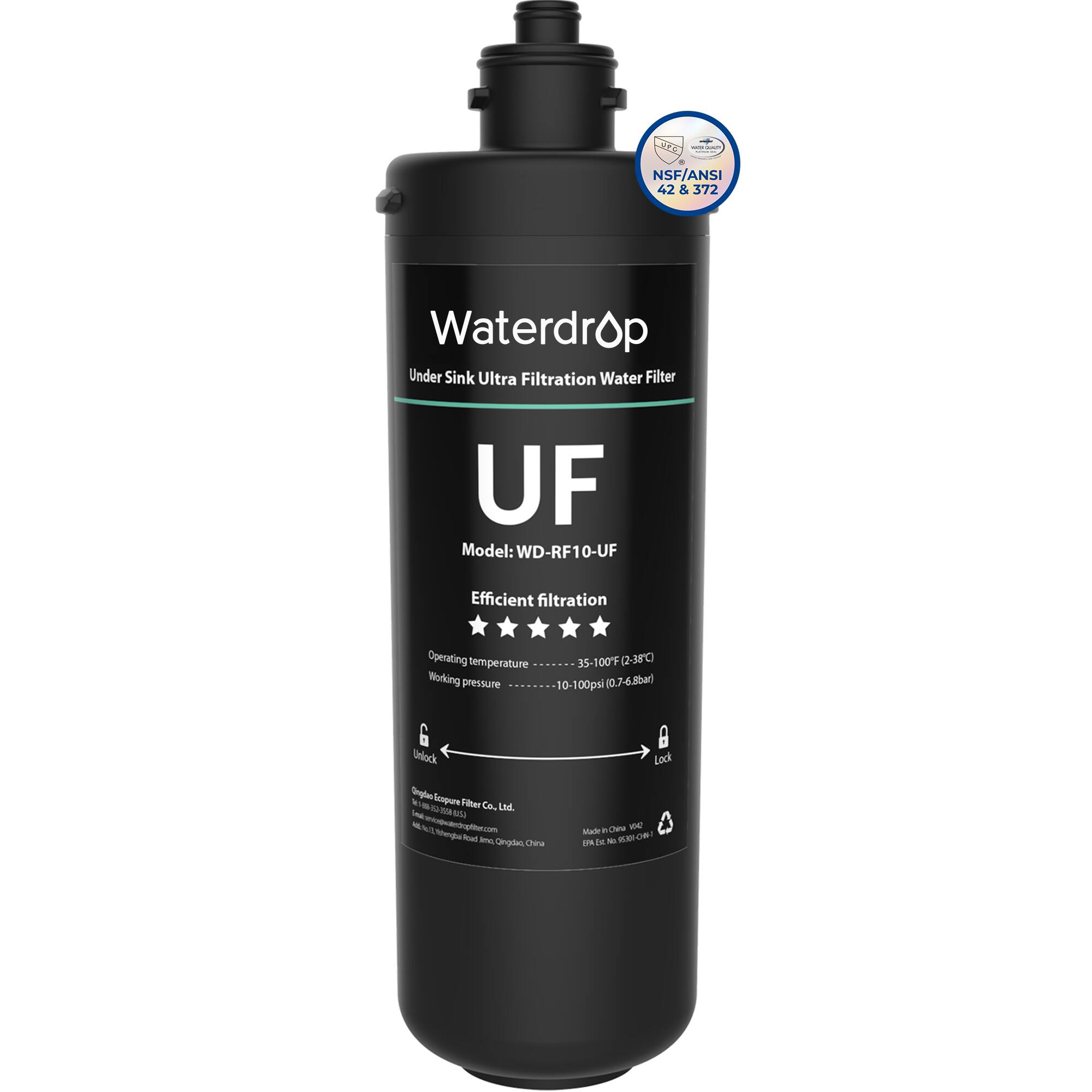 Waterdrop - RF10-UF 0.01 Micron Replacement Filter Cartridge For 10UA/10UA-UF/10UB/10UB-UF Under Sink Water Filter - Black