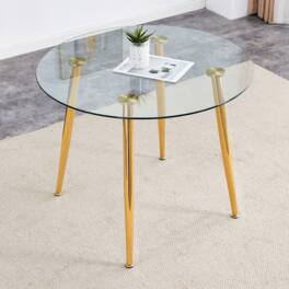 Ecooso - Round dining table with glass top, gilded metal legs, exquisite living, starting from the details - Transparent