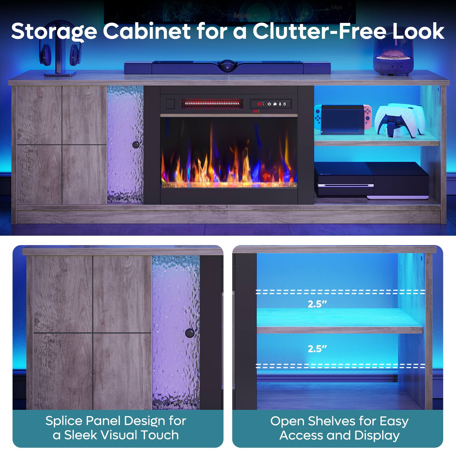 Storage Cabinet for a Clutter-Free Look

Splice Panel Design for a Sleek Visual Touch

Open Shelves for Easy Access and Display

2.5" 2.5"