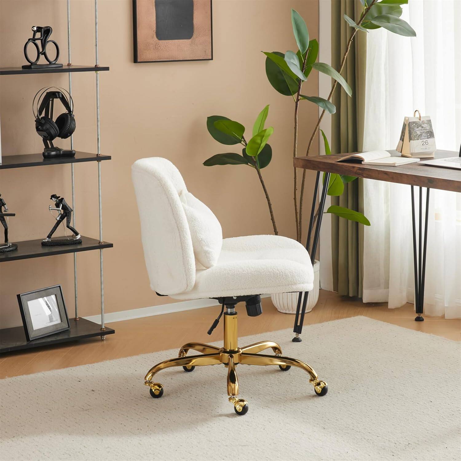 Alt View 5. Winado - Wide Criss Cross Legged Office Desk Chair with Pillow Dual-Use,Adjustable Vanity Swivel Chair for Bedroom,Home Office - Cherished White.