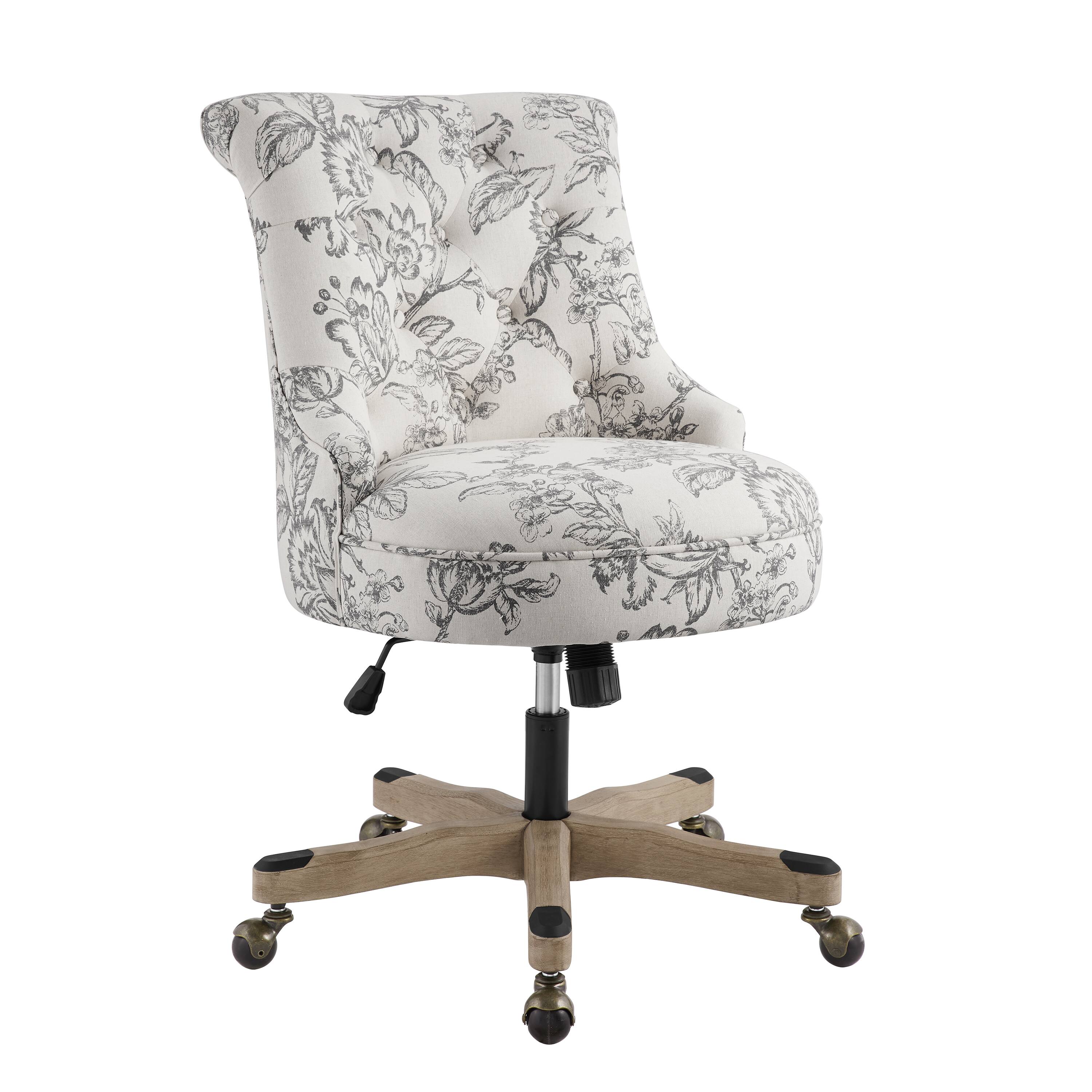 Front Zoom. Linon Home Décor - Scotmar Plush Button-Tufted Adjustable Office Chair With Wood Base - Off-White Floral.