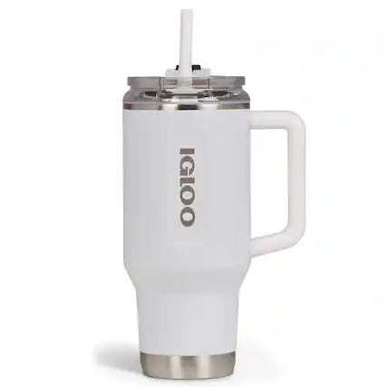 Front. Igloo - IGLOO 32 oz. Flip ‘n’ Sip Stainless Steel Travel Mug, White - White.