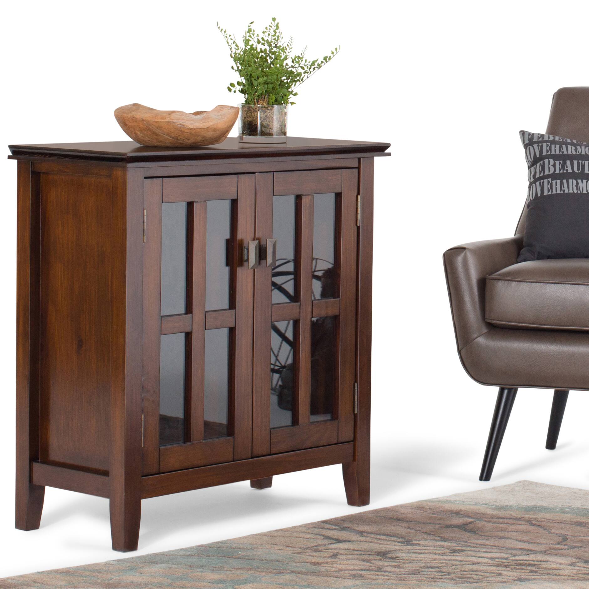 Left. Simpli Home - Artisan Low Storage Cabinet - Russet Brown.