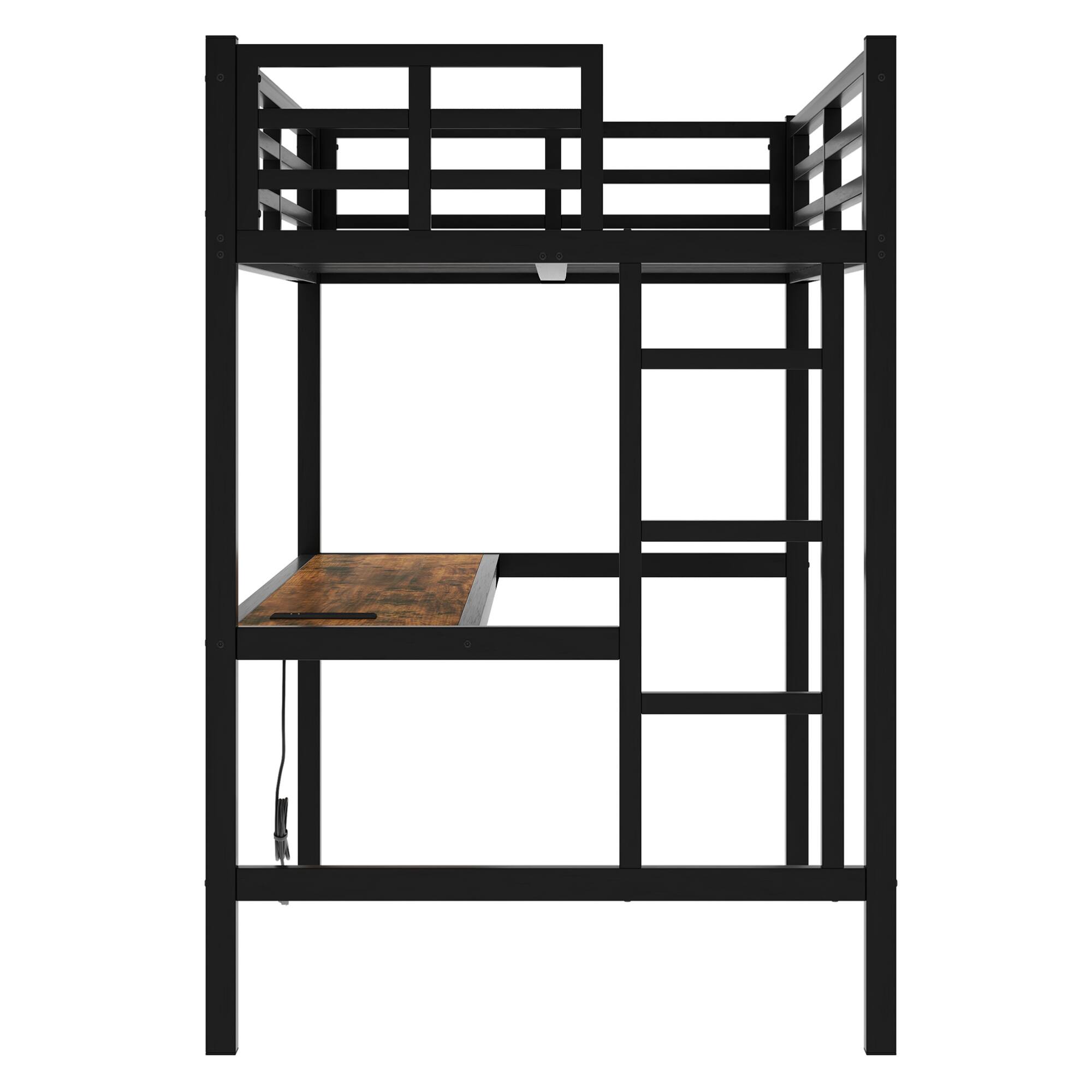 Alt View 8. GOODSILO - Twin XL Loft Bed with Built-In Desk, Power Outlet, and LED Lighting for Space-Saving Bedroom Solutions - Black.