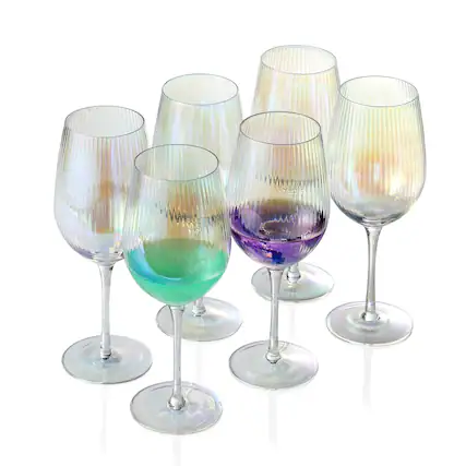 Front. BreeBe - Iridescent Wine Glass set 19 oz Pretty Cute Cool Rainbow Colorful Halloween Glassware - Set of 6 - Iridescent.