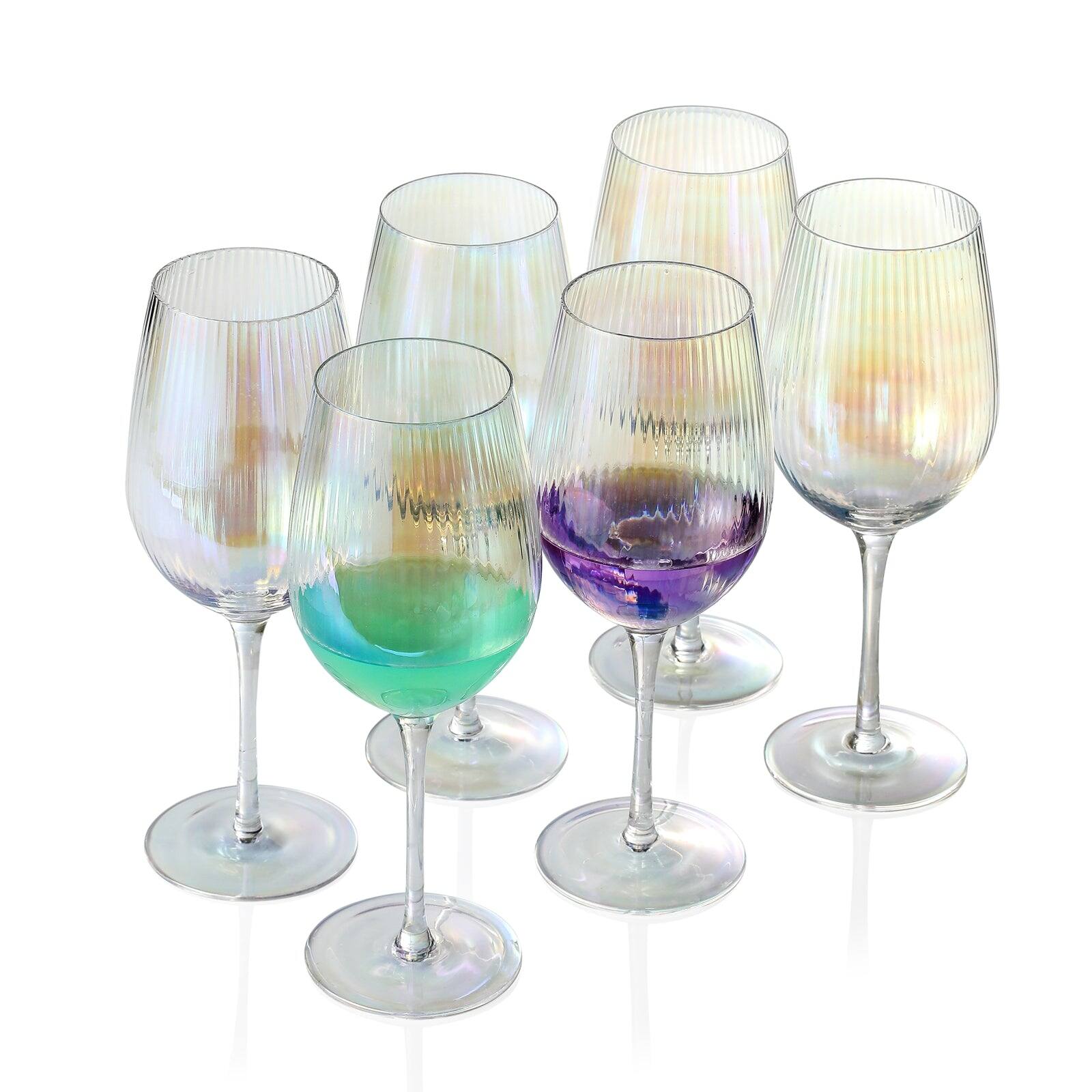 Front. BreeBe - Iridescent Wine Glass set 19 oz Pretty Cute Cool Rainbow Colorful Halloween Glassware - Set of 6 - Iridescent.