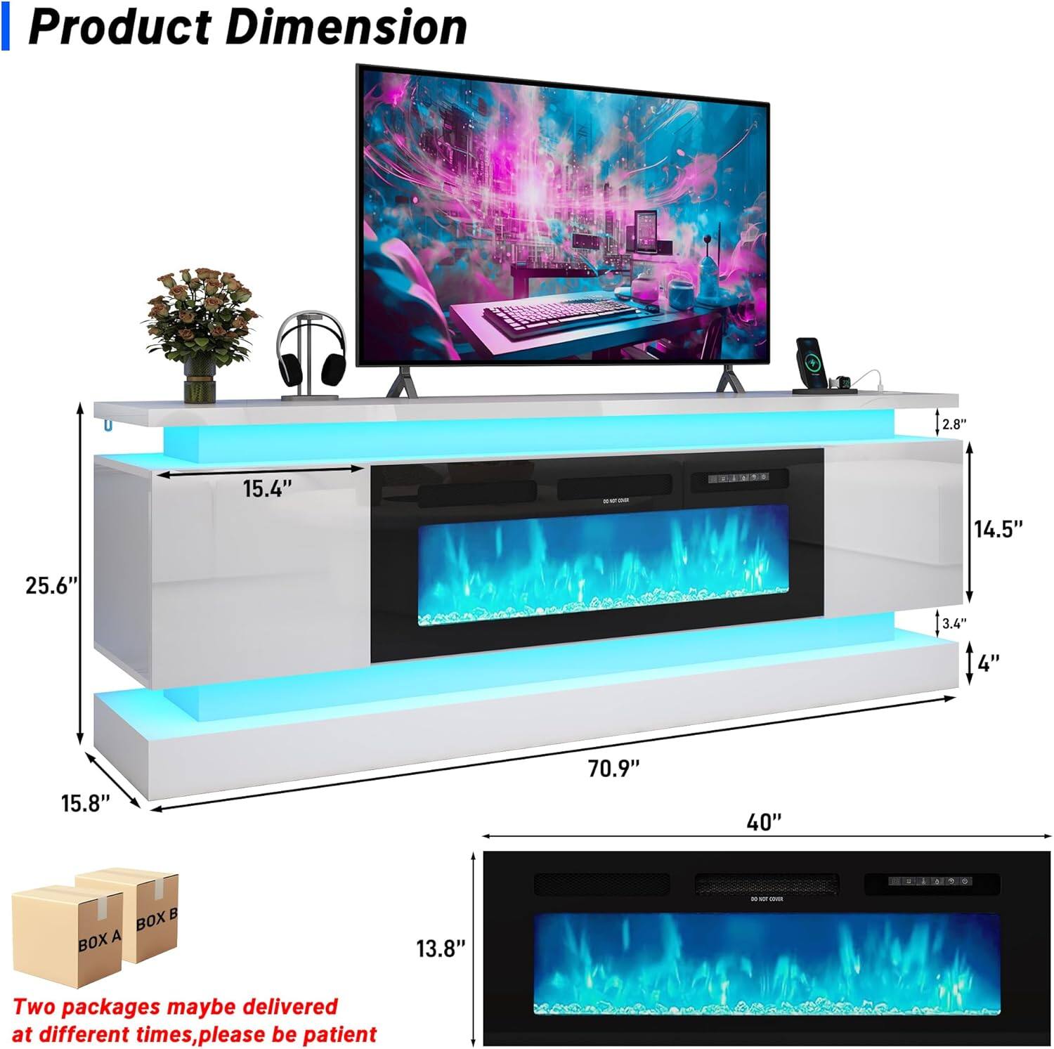Product Dimension: 2.8" x 15.4" x 14.5" x 25.6" x 3.4" x 4" x 15.8" x 70.9" x 40"  
Two packages may be delivered at different times, please be patient
