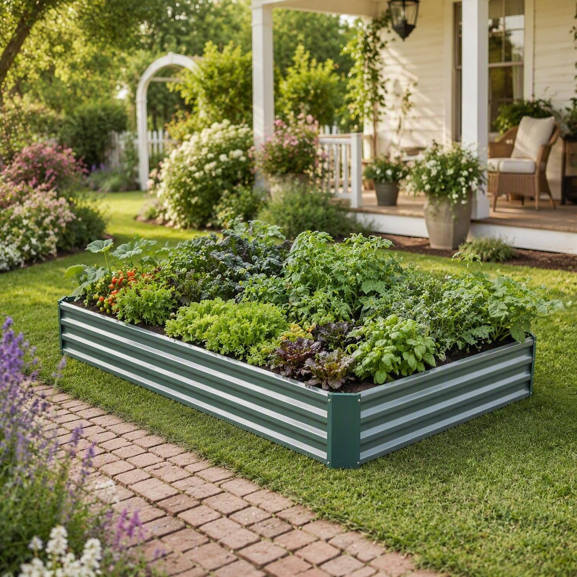 Left. RYHNUYNE - Raised Garden Bed Metal Planter Box 7.6x3.7x0.98 Feet for Vegetables Flowers Herbs Outdoor Yard - Green.