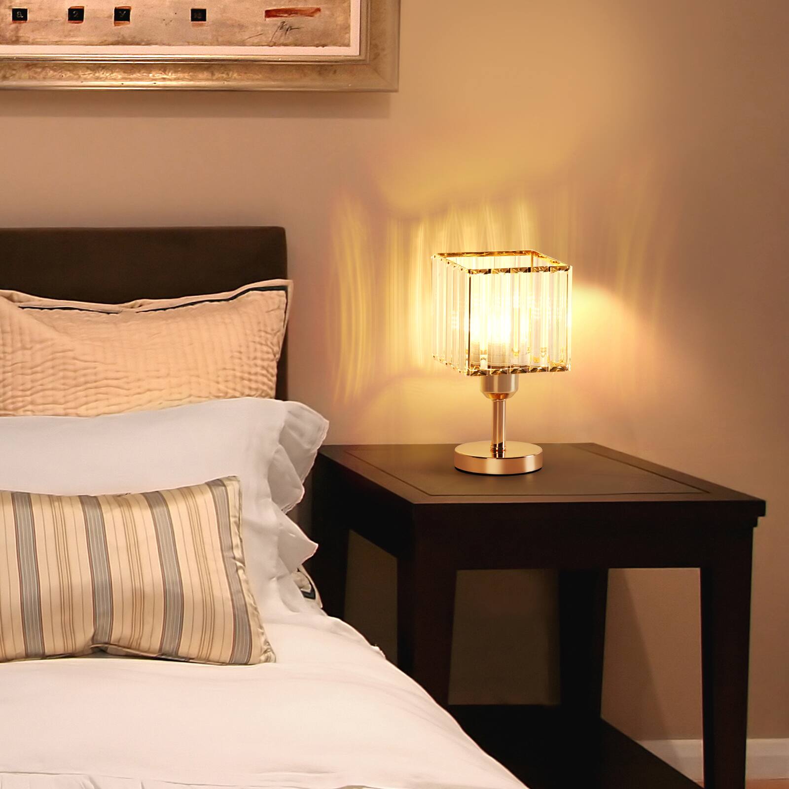 Alt View 1. Oumilen - Set of 2 Rose Gold Crystal Table Lamps, 9in Tall, E26 Socket, Modern Bedside/Desk Lamps (Bulbs Not Included).