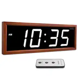 Ivation - 24" Digital Wall Clock – Brown Wood Frame - White