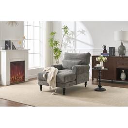 PDTEND - Modern Grey Chaise Lounge with Solid Wood Frame for Bedroom, Living Room, Study Room - Gray