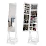 Costway - LED Jewelry Cabinet Armoire with Bevel Edge Mirror Organizer Mirrored Standing - White