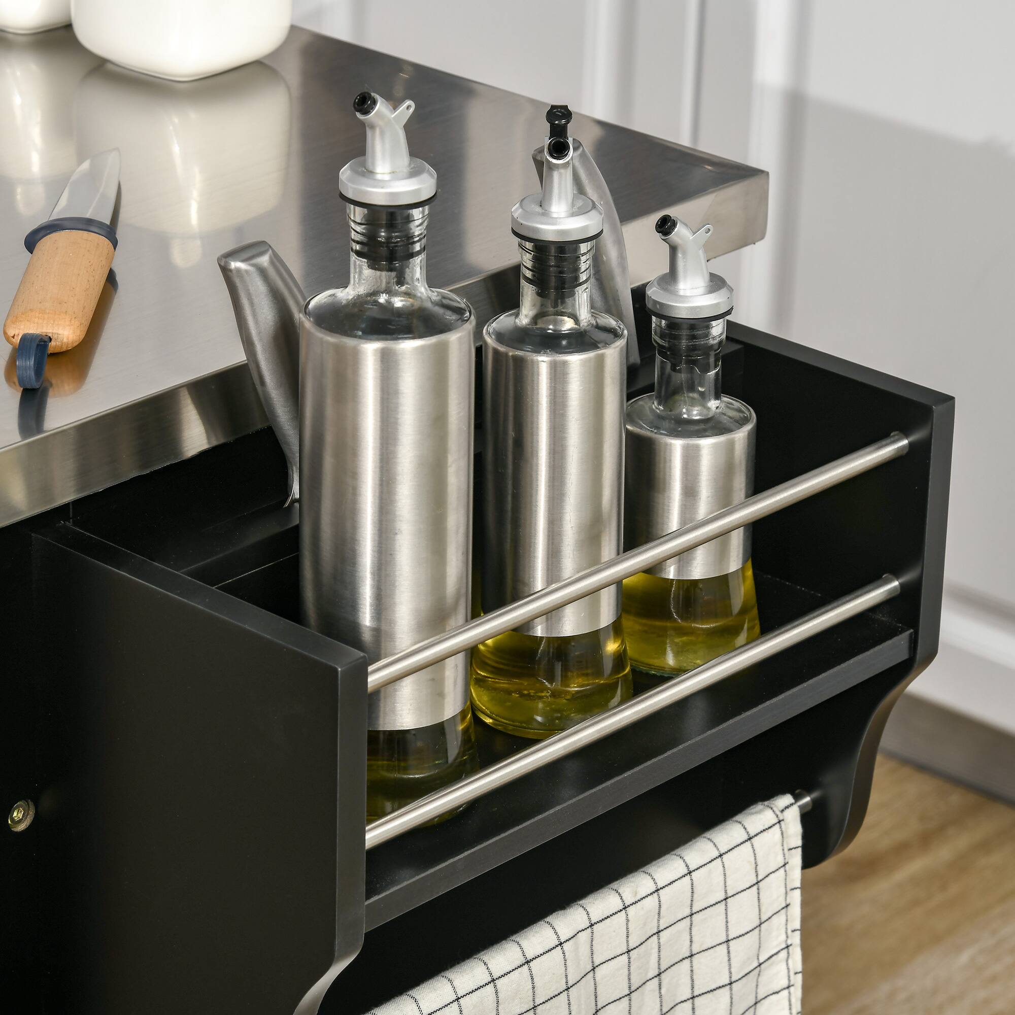 Alt View 8. Homcom - Rolling Kitchen Island on Wheels with Drawer, Spice Rack - Black.