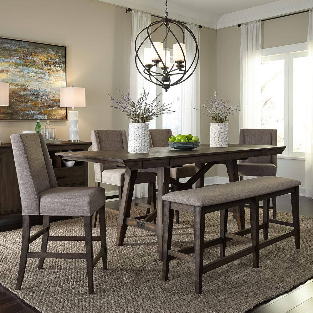 Left. Liberty Furniture Industries - Double Bridge Upholstered Counter Chair (RTA) in Dark Chestnut - Brown.