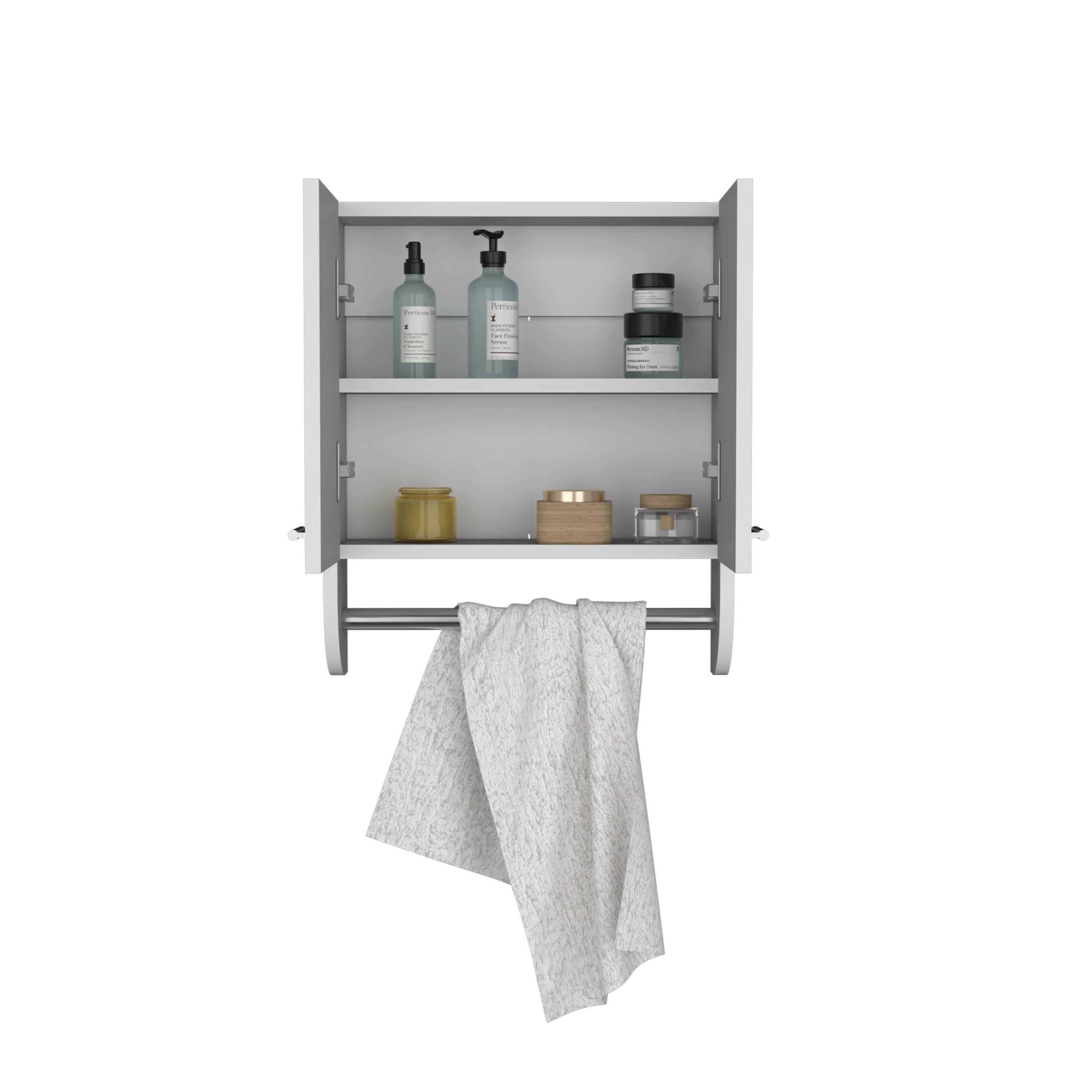 Alt View 2. TuHome - Optim Medicine Cabinet With Towel Holder  Wide Medice Cabinet Organizer With Two Interior Shelves And Tower Holder. - White.