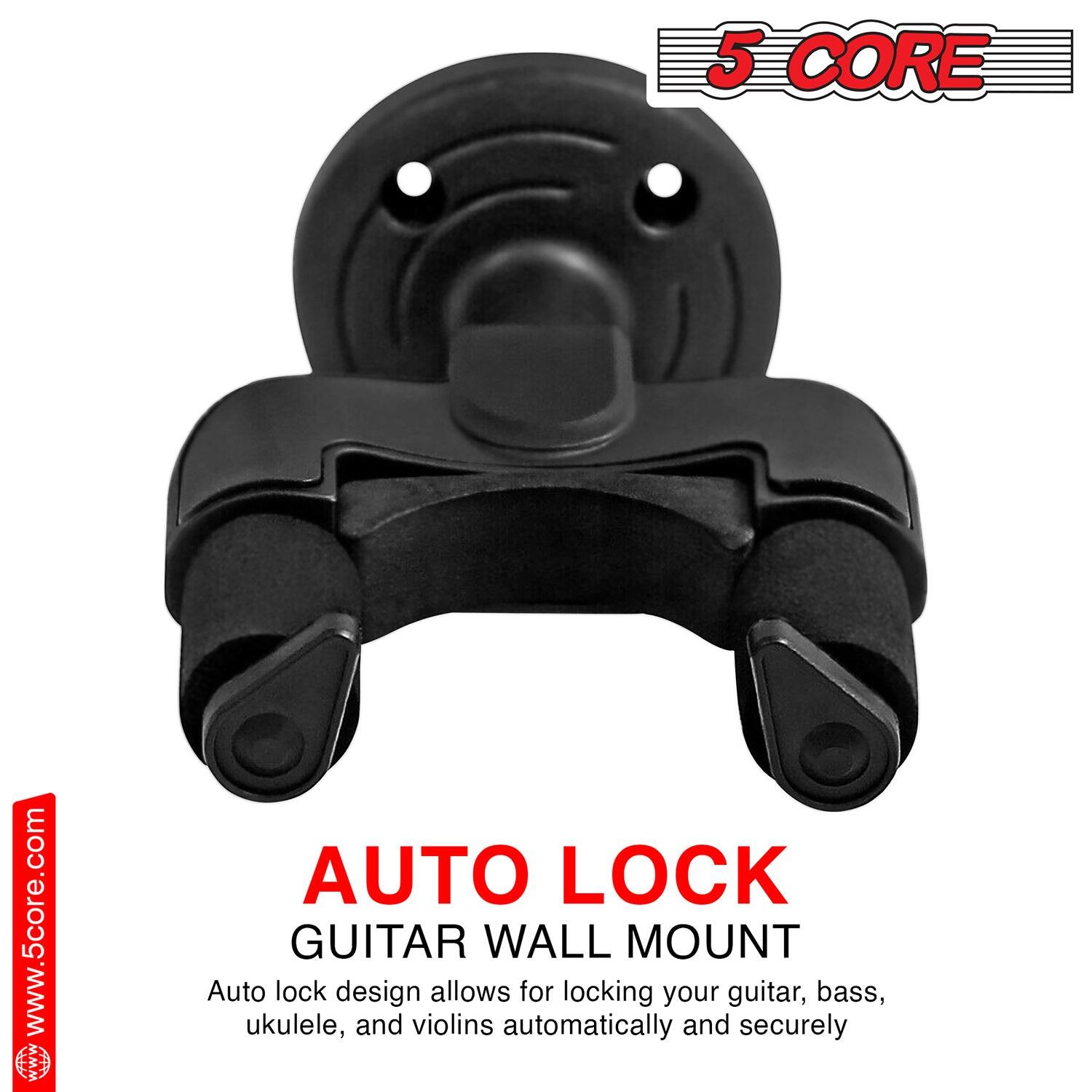 5 CORE  
www.5core.com  

AUTO LOCK  
GUITAR WALL MOUNT  

Auto lock design allows for locking your guitar, bass, ukulele, and violins automatically and securely