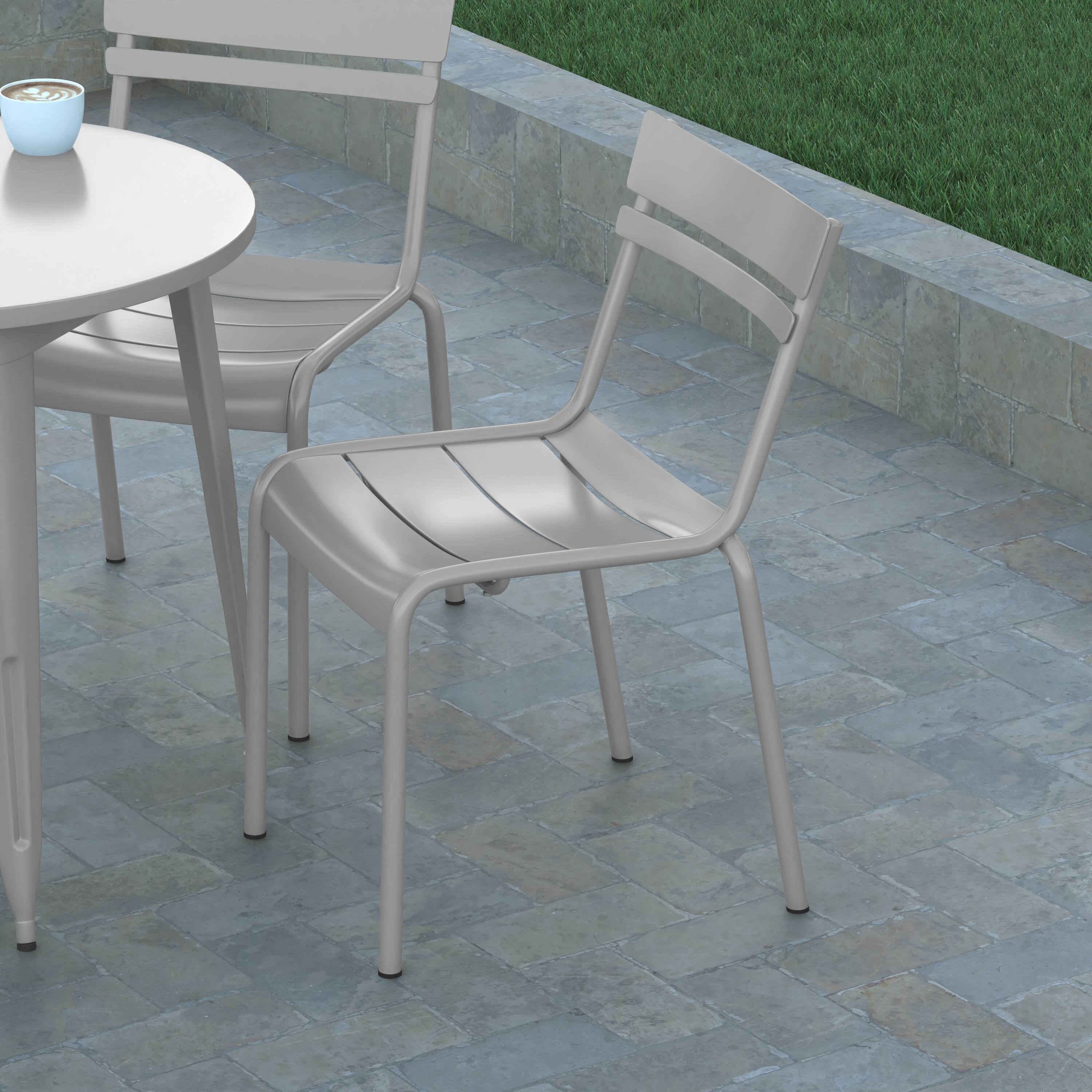 Alt View 4. Emma + Oliver - Rennes Armless Powder Coated Steel Stacking Dining Chair with 2 Slat Back for Indoor-Outdoor Use - Silver.
